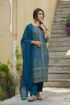 Juniper Indigo Rayon Festive Printed Straight Skd For Women | Grocsy
