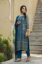 Juniper Indigo Rayon Festive Printed Straight Skd For Women | Grocsy
