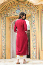 Juniper Maroon Rayon Festive Printed Straight Kurta For Women | Grocsy