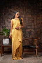 Vardha Tuscan Yellow Golden Zari Kanjeevaram Silk Saree | Grocsy