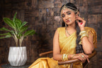 Vardha Tuscan Yellow Golden Zari Kanjeevaram Silk Saree | Grocsy
