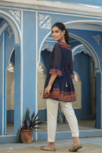Juniper Indigo Georgette Festive Printed Flared Tunic For Women | Grocsy