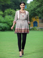 Juniper Off - White Georgette Festive Printed Flared Tunic For Women | Grocsy