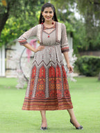 Juniper Off-White Georgette Festive Wear Printed Flared Dress | Grocsy