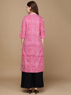 HERE&NOW Pink & White Striped Sequined Straight Cotton Kurta | Grocsy
