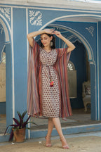 Juniper Cream Georgette Festive Printed Straight Kaftan For Women | Grocsy