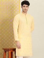 House of Pataudi Men Embroidered Sequined Floral Jashn Kurta | Grocsy