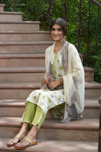 Juniper Green Rayon Casual Wear Printed Straight Kurta Pant Dupatta Set | Grocsy