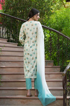 Juniper Skyblue Rayon Casual Wear Printed Straight Kurta Pant Dupatta Set | Grocsy