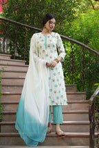 Juniper Skyblue Rayon Casual Wear Printed Straight Kurta Pant Dupatta Set | Grocsy