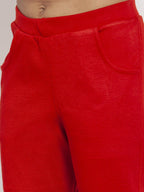 TAG 7 Women Red Solid Ankle-Length Woolen Pants | Grocsy