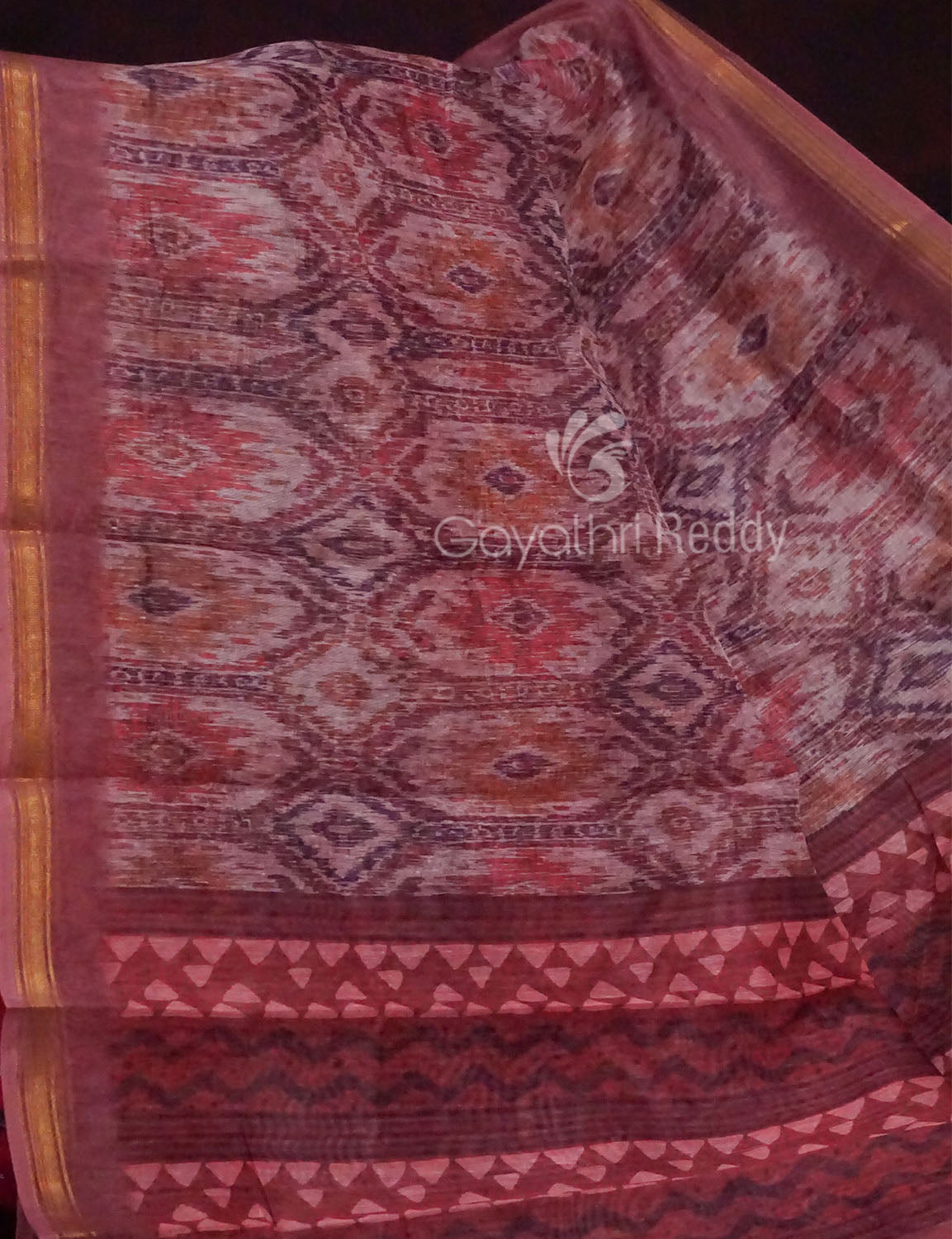 Red Onion Pink Colour Printed Semi Chanderi Design Saree By Gayathri Reddy Designer Studio | Grocsy