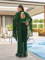 Tikhi Imli Green Gotta Patti Saree With Pleated cape | Grocsy