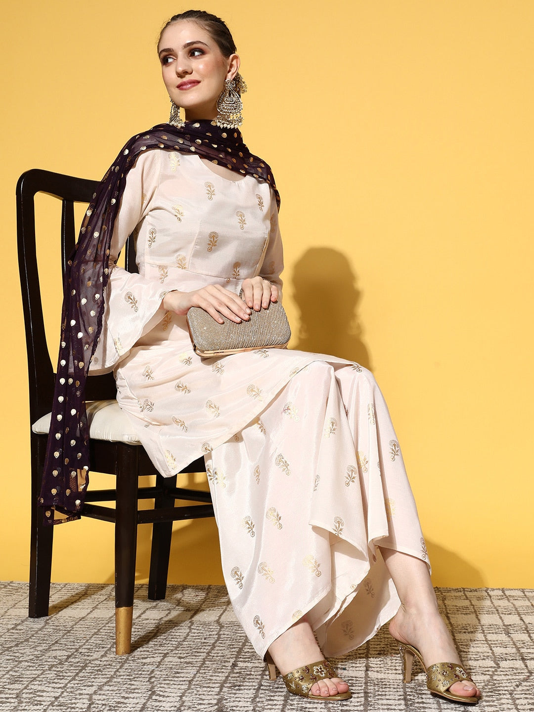 HERE&NOW Women Ethnic Motifs Polyester Print Parade Kurta Set | Grocsy