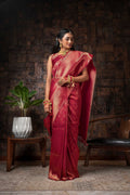 Vardha Persian Red Golden Zari Kanjeevaram Silk Saree | Grocsy
