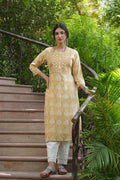Juniper Beige Muslin Festive Wear Mirror Work Straight Kurta | Grocsy