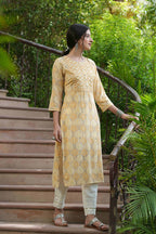 Juniper Beige Muslin Festive Wear Mirror Work Straight Kurta | Grocsy