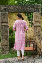 Juniper Pink Muslin Festive Wear Mirror Work Straight Kurta | Grocsy
