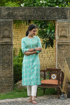 Juniper Skyblue Muslin Festive Wear Mirror Work Straight Kurta | Grocsy