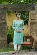 Juniper Skyblue Muslin Festive Wear Mirror Work Straight Kurta | Grocsy