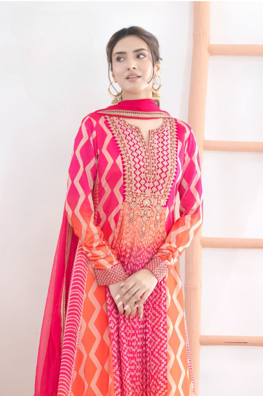 Anaita Pink Chinon Stitched Anarkali Suits With Embroidery & Sequence Work | Grocsy