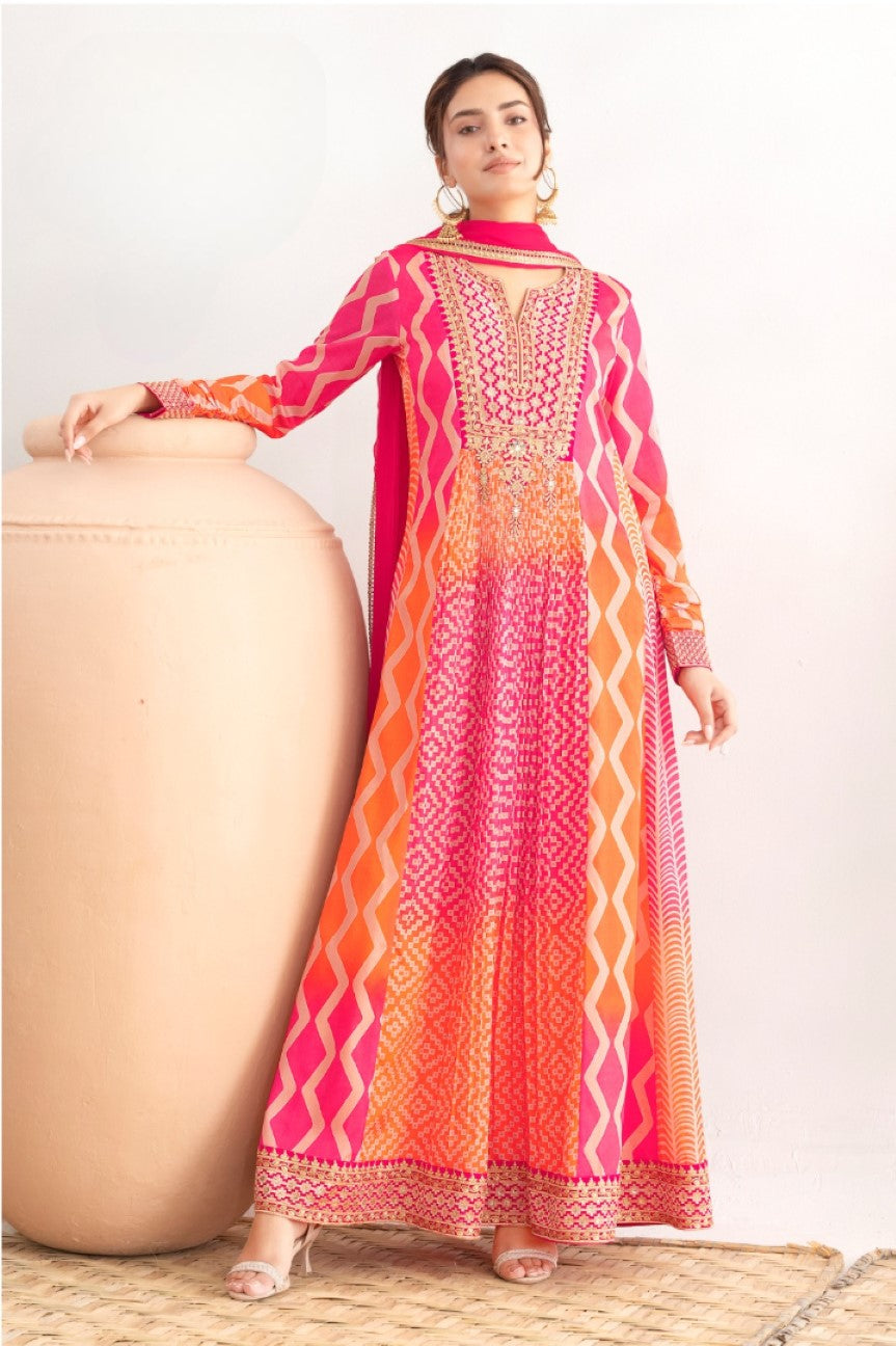 Anaita Pink Chinon Stitched Anarkali Suits With Embroidery & Sequence Work | Grocsy