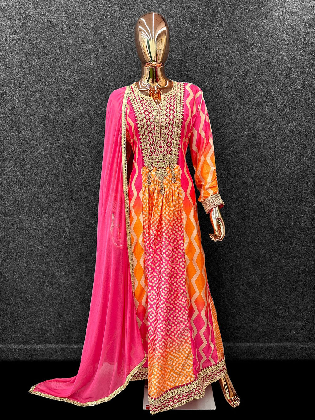 Anaita Pink Chinon Stitched Anarkali Suits With Embroidery & Sequence Work | Grocsy