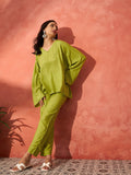 InWeave Pear Green Solid Boho Full Sleeve Co Ord Set | Grocsy