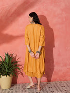 InWeave Mustard Lurex Flared V Neck Kurta Palazzo Set | Grocsy