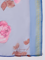 InWeave Strappy Ink Blue With Blue Fuchsia Floral Organza Dupatta Set | Grocsy