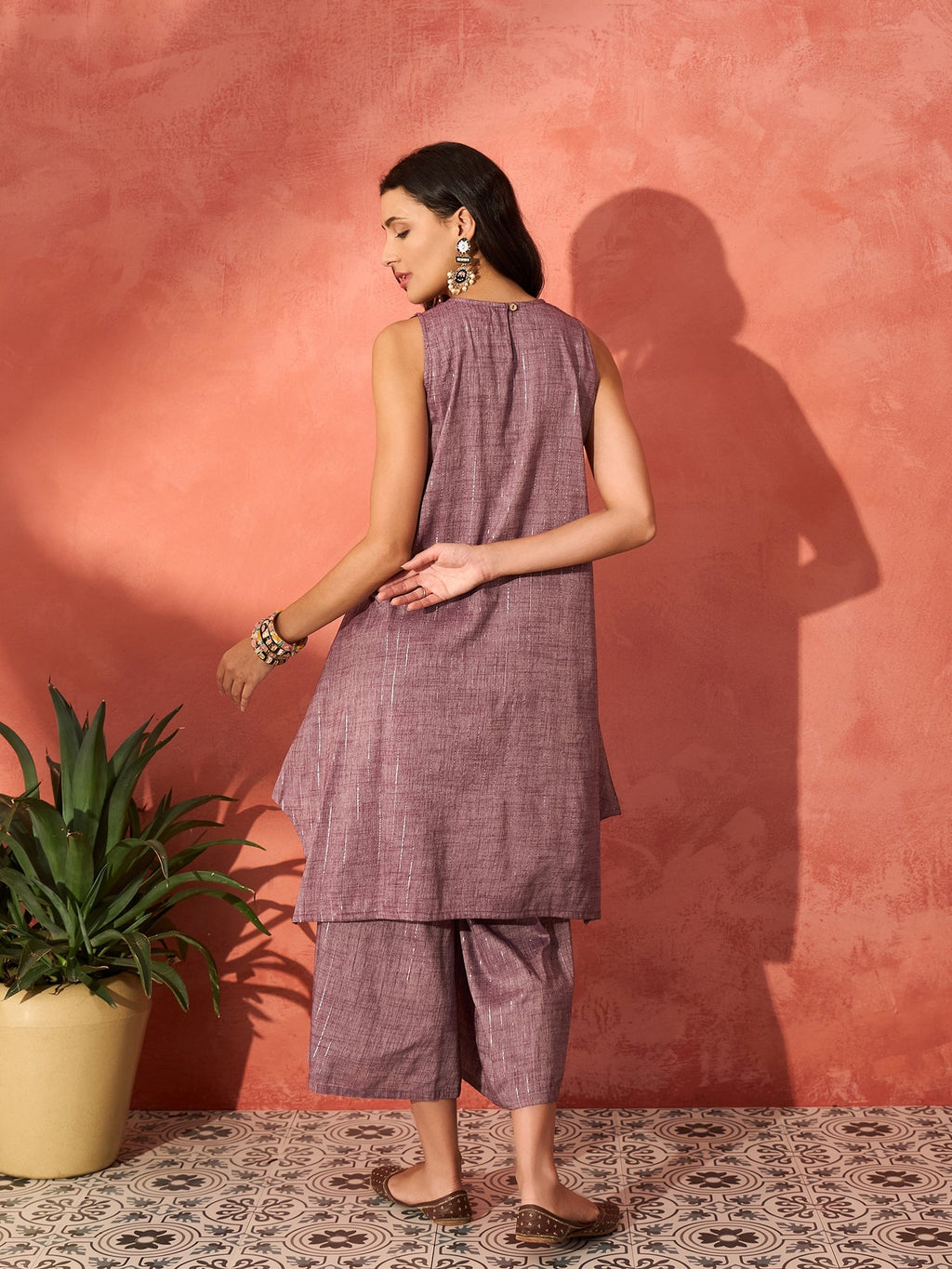 InWeave Mauve Lurex Short Palazzo Kurta Set | Grocsy