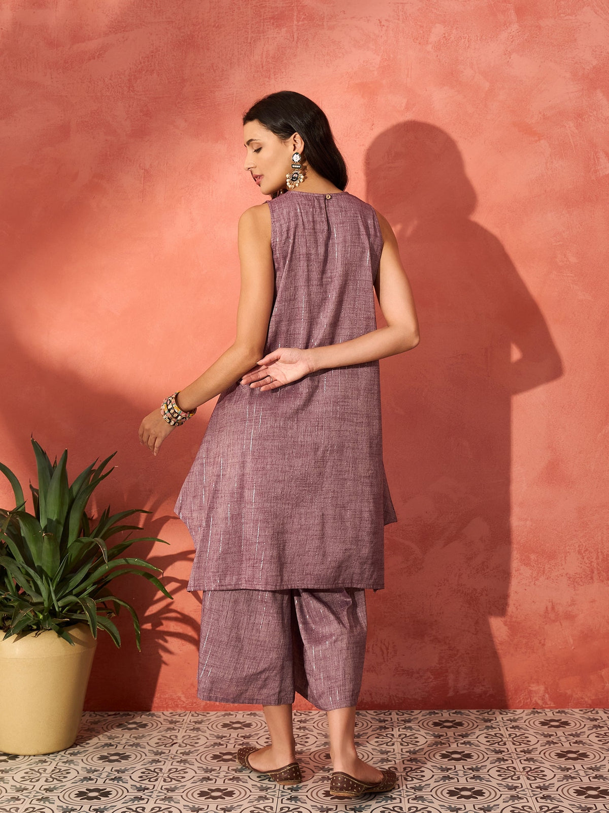 InWeave Mauve Lurex Short Palazzo Kurta Set | Grocsy