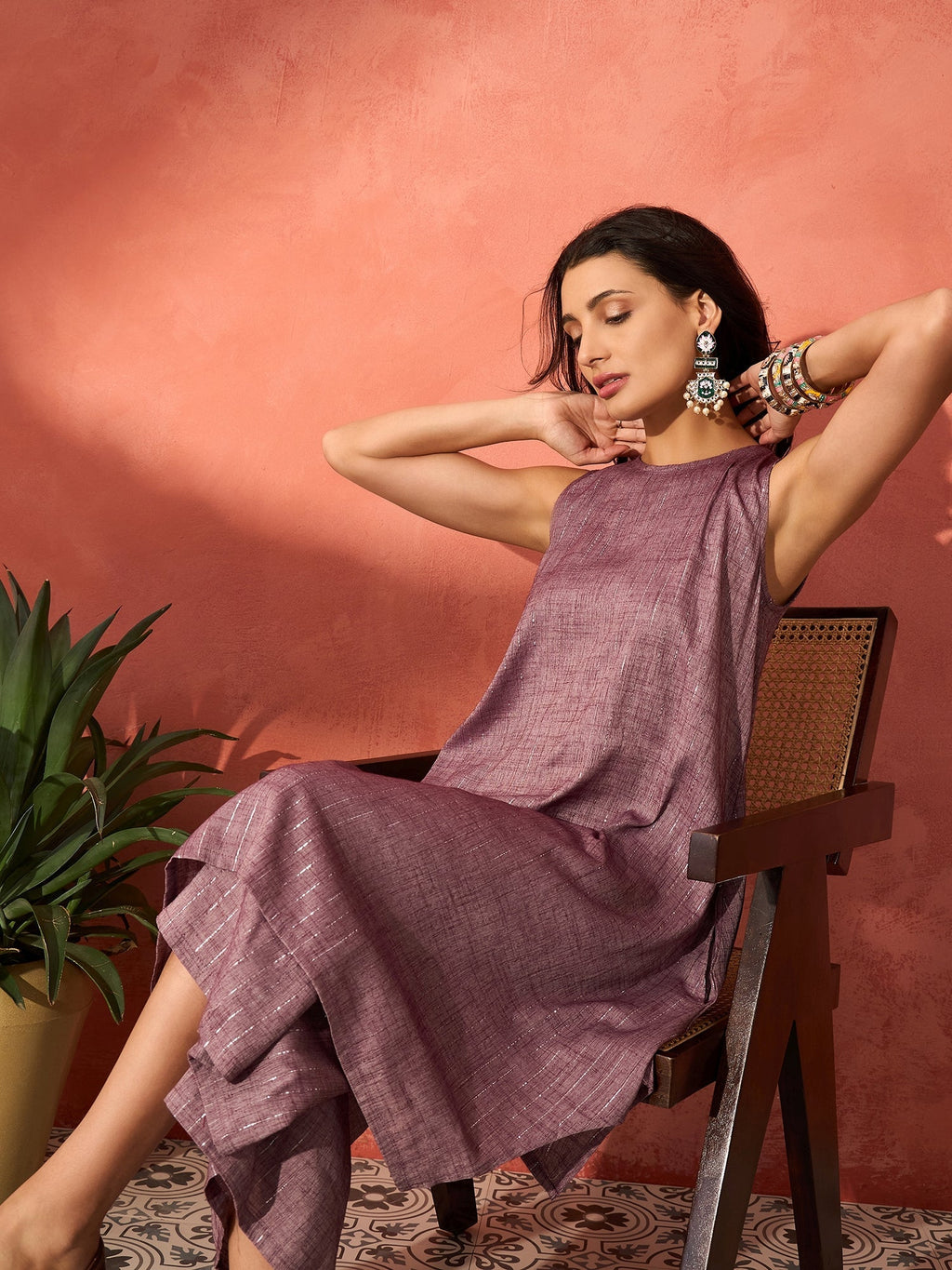 InWeave Mauve Lurex Short Palazzo Kurta Set | Grocsy