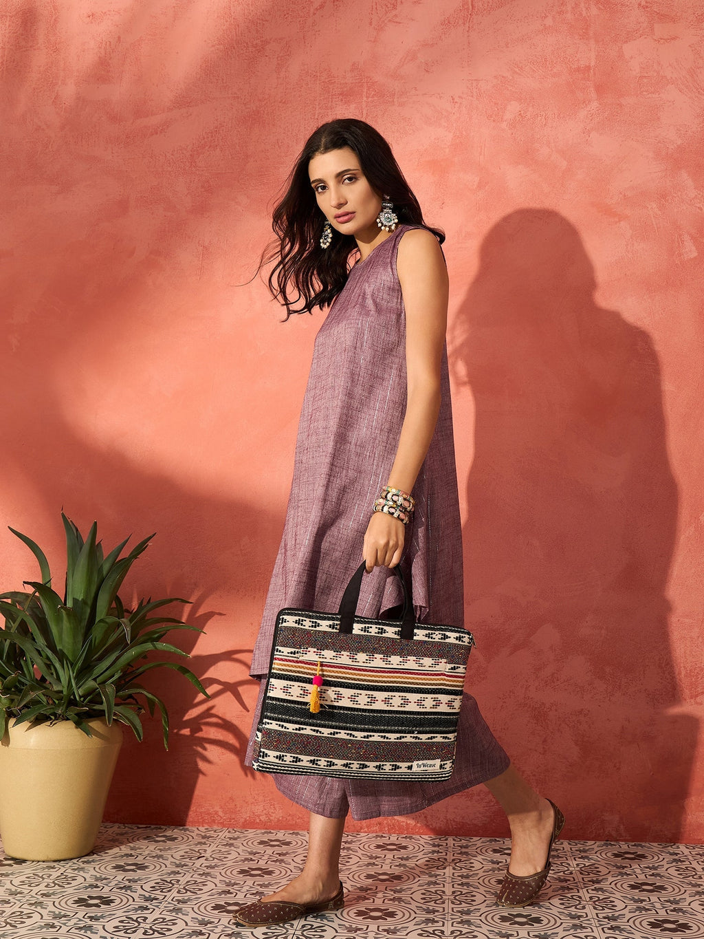 InWeave Mauve Lurex Short Palazzo Kurta Set | Grocsy