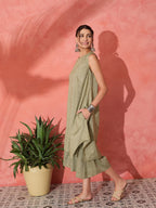 InWeave Olive Lurex Short Palazzo Kurta Set | Grocsy
