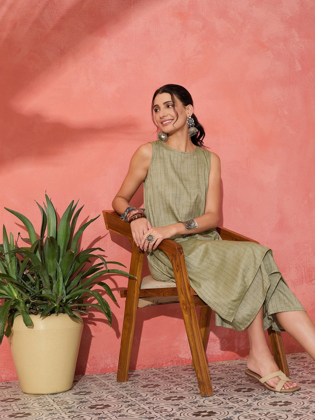 InWeave Olive Lurex Short Palazzo Kurta Set | Grocsy
