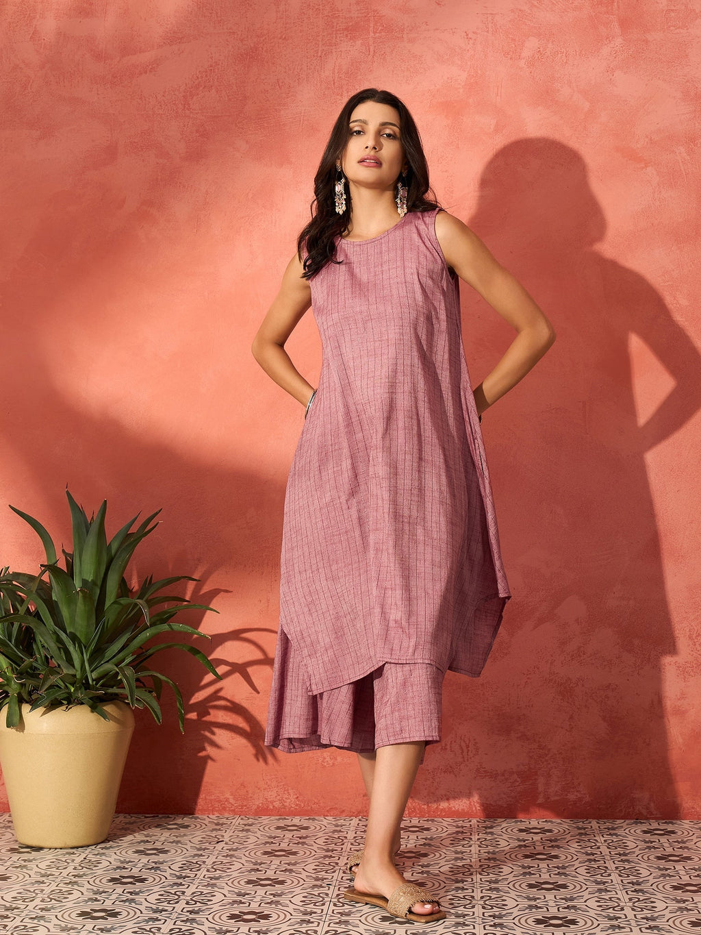 InWeave Wine Lurex Short Palazzo Kurta Set | Grocsy