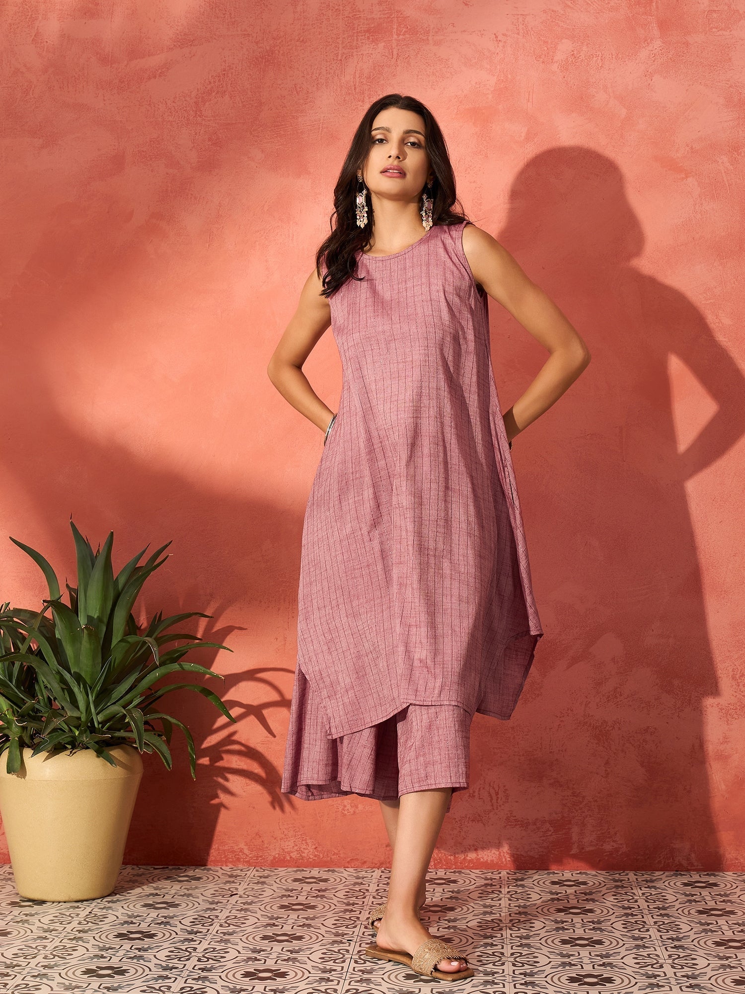 InWeave Wine Lurex Short Palazzo Kurta Set | Grocsy