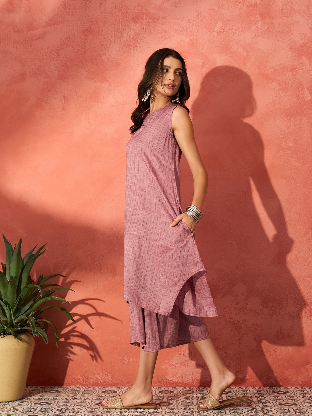 InWeave Wine Lurex Short Palazzo Kurta Set | Grocsy