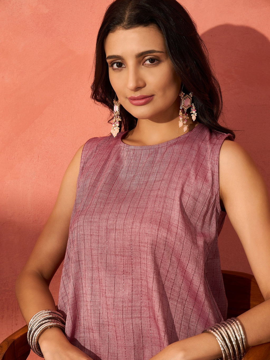 InWeave Wine Lurex Short Palazzo Kurta Set | Grocsy