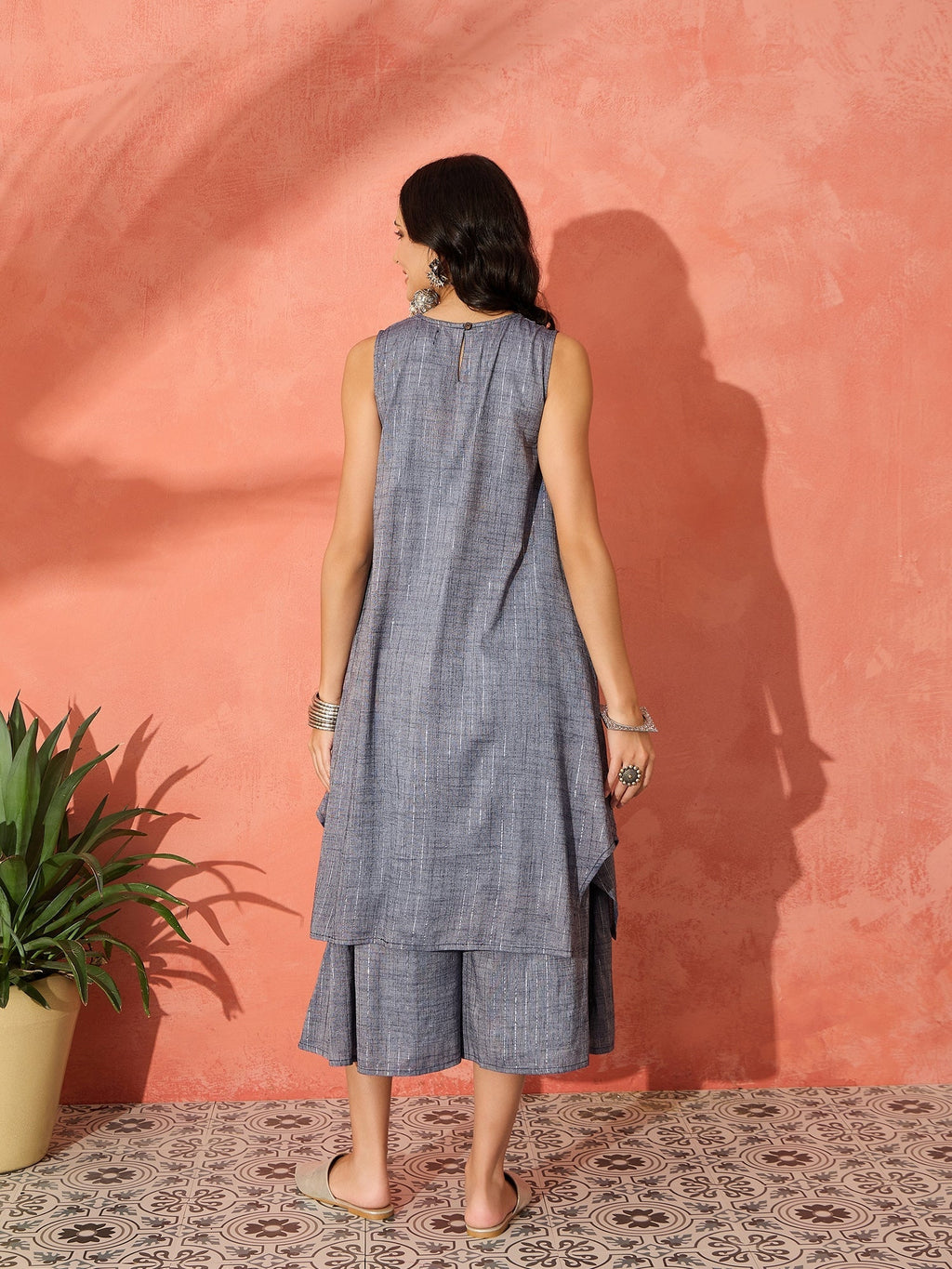 InWeave Blue Lurex Short Palazzo Kurta Set | Grocsy
