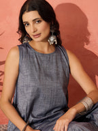 InWeave Blue Lurex Short Palazzo Kurta Set | Grocsy