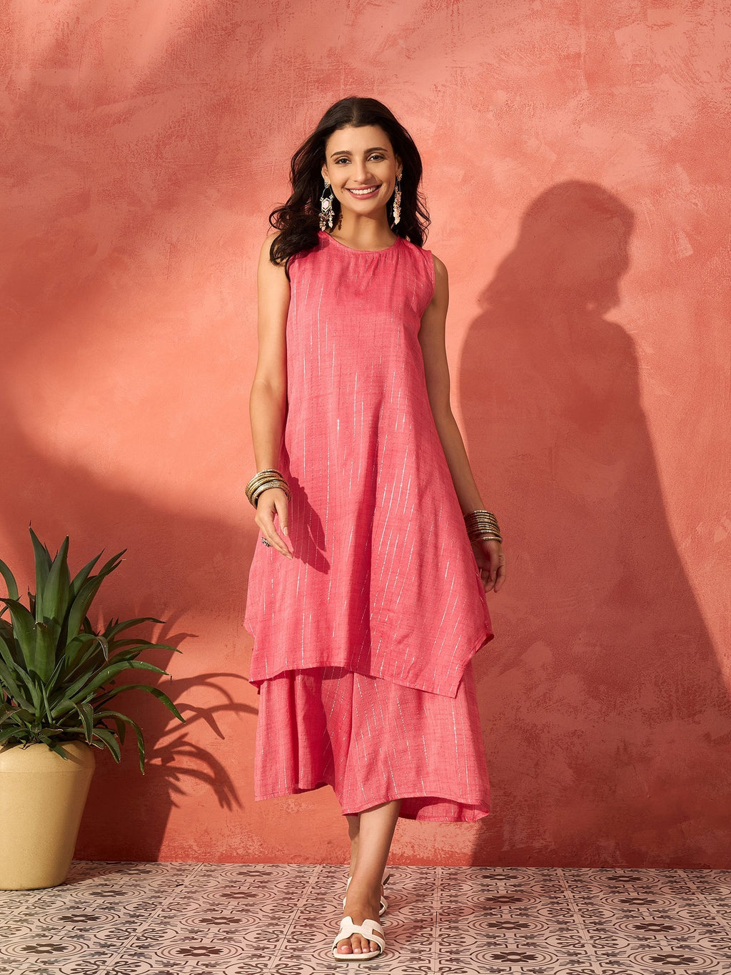 InWeave Red Lurex Short Palazzo Kurta Set | Grocsy