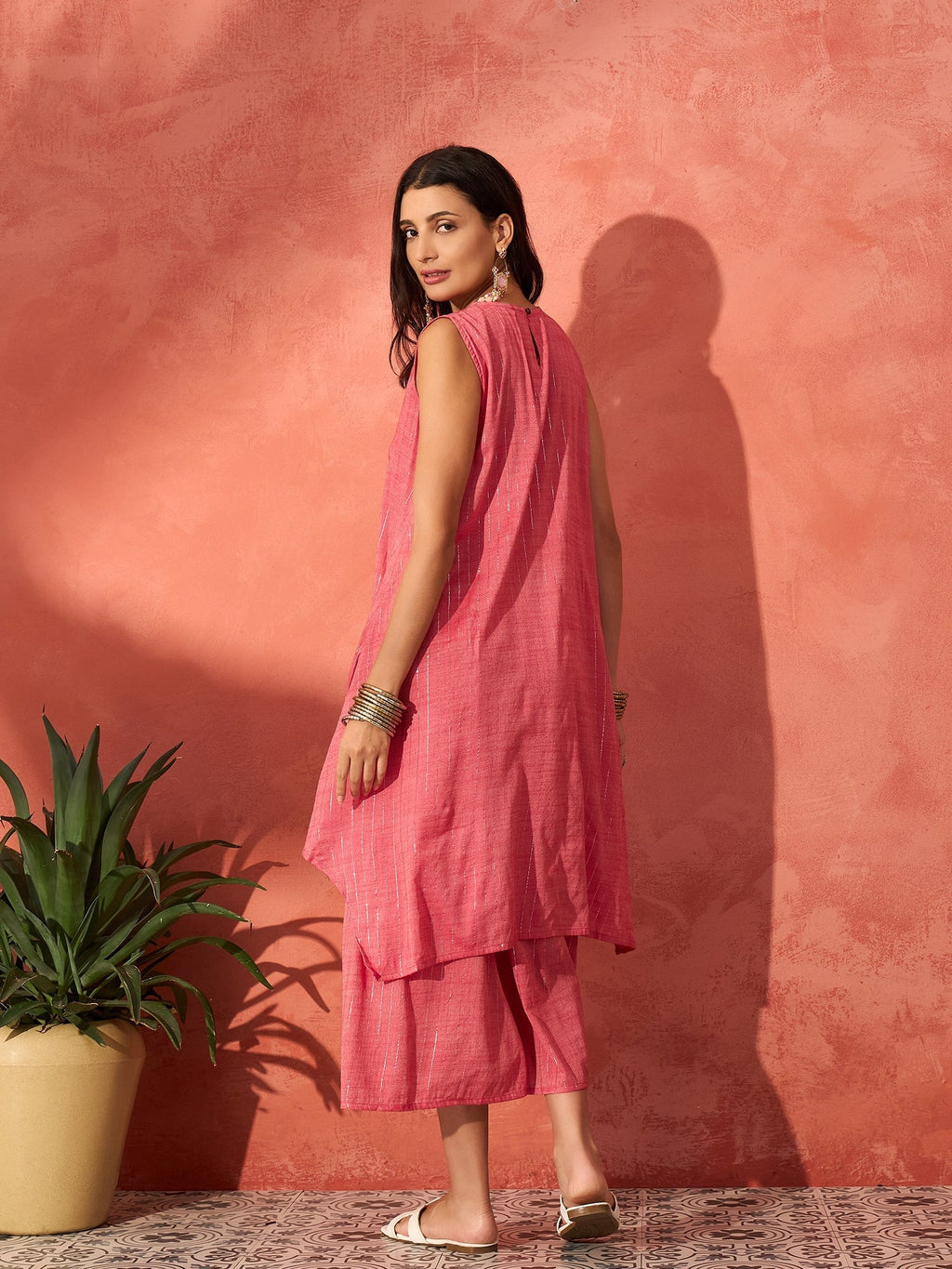 InWeave Red Lurex Short Palazzo Kurta Set | Grocsy