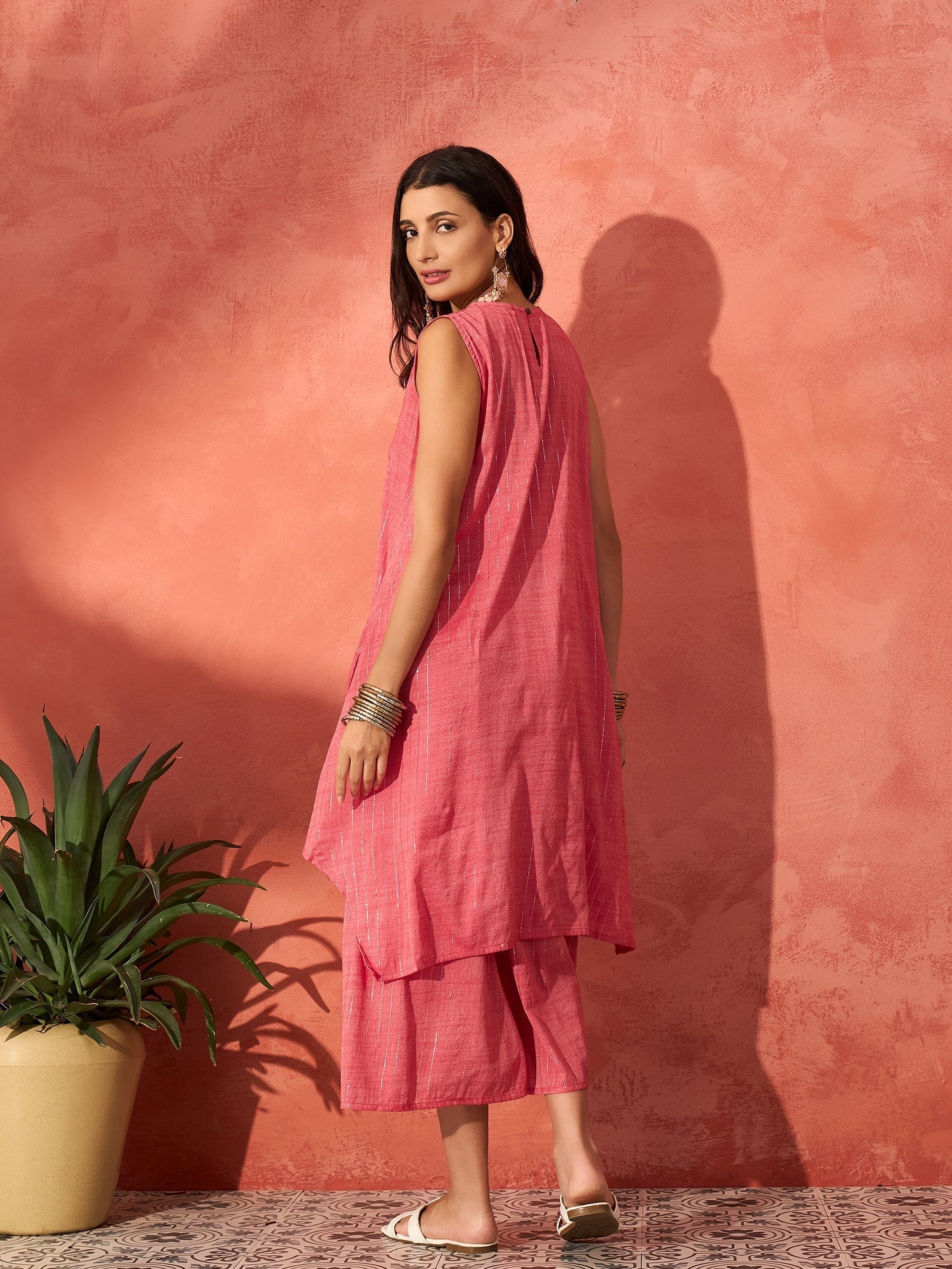 InWeave Red Lurex Short Palazzo Kurta Set | Grocsy
