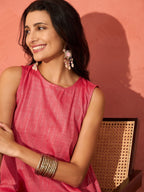 InWeave Red Lurex Short Palazzo Kurta Set | Grocsy