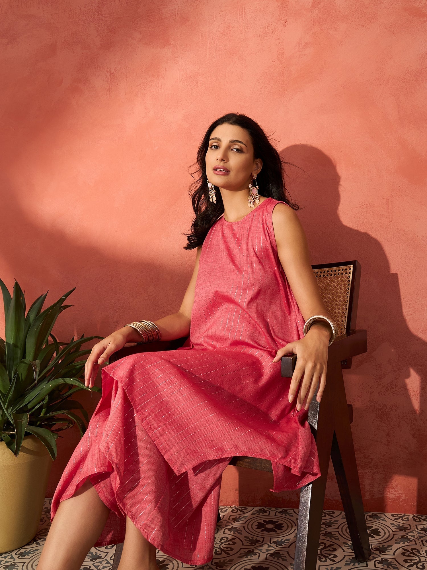 InWeave Red Lurex Short Palazzo Kurta Set | Grocsy