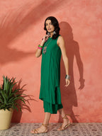 InWeave Forest Green Short Kurta Palazzo Set | Grocsy