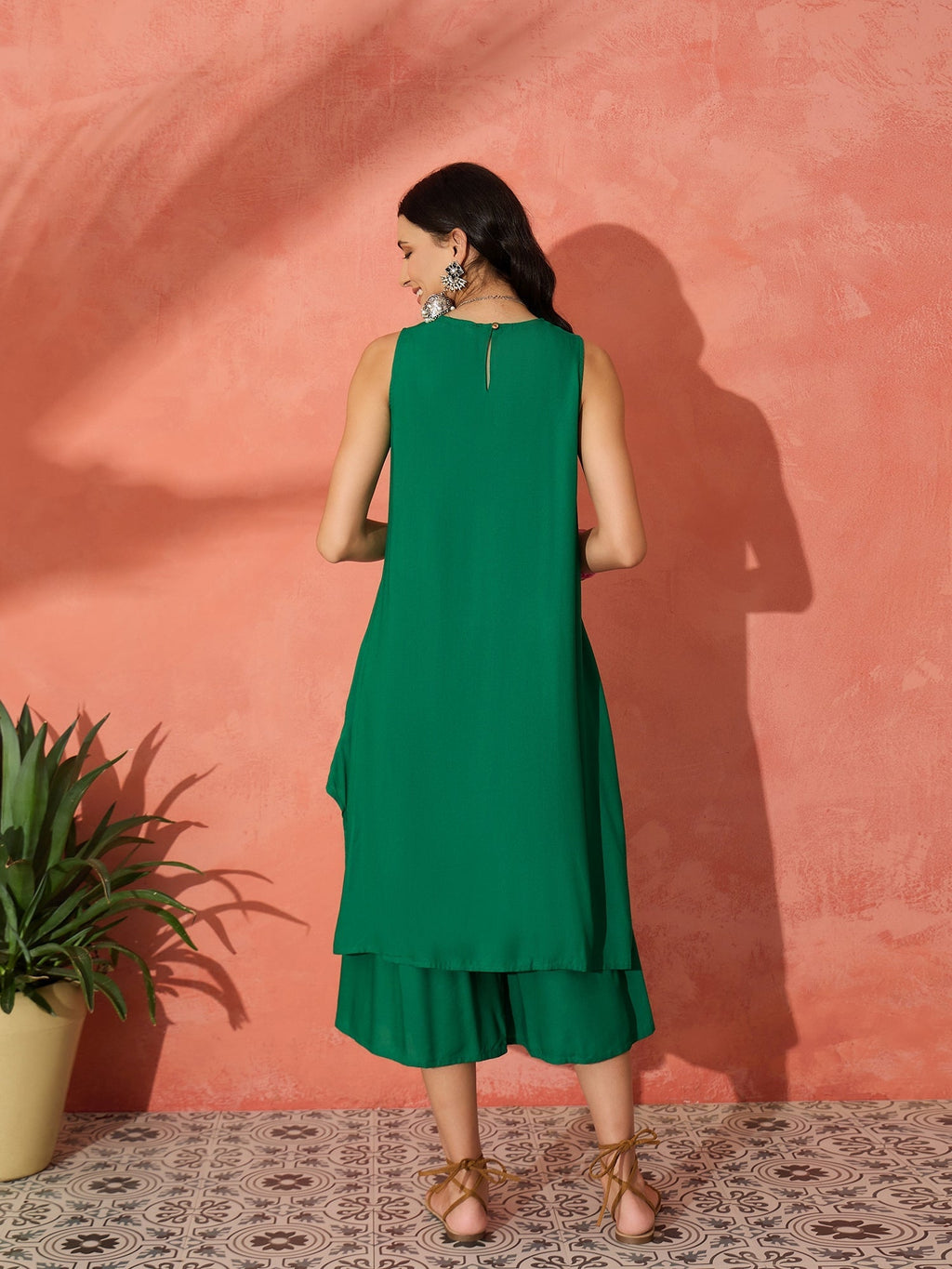InWeave Forest Green Short Kurta Palazzo Set | Grocsy