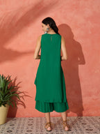 InWeave Forest Green Short Kurta Palazzo Set | Grocsy